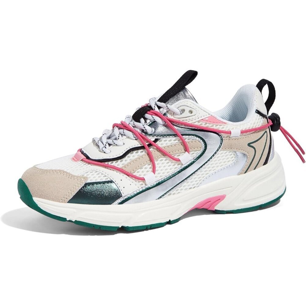 Lucky Step Women's Beige Pink Walking Shoes Running Platform Mesh Casual